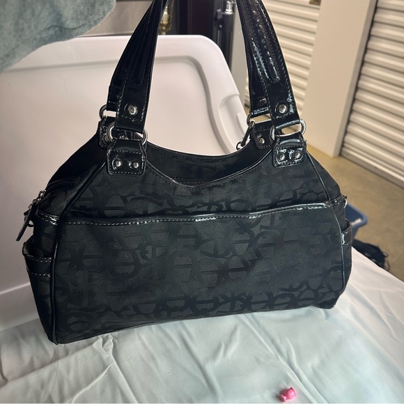 Etienne Aigner Black Monogram Satchel Shoulder Bag Patent Trim - Picture 8 of 8